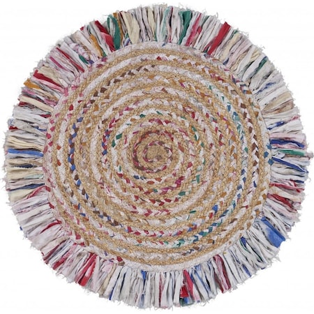 Palacedesigns 42 x 42 in. Bleached Multi Colored Chindi & Natural Jute Fringed Round Rug PA3101915